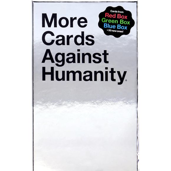This big shiny box is the first thing to get if you love Cards Against Humanity and you want more cards.
It's got all the best jokes from our original Red, Blue, and Green Box expansions plus 50 amazing all-new cards, adding up to the leanest, meanest Cards Against Humanity expansion of all time. It's more than just Cards Against Humanity... It's More Cards Against Humanity!