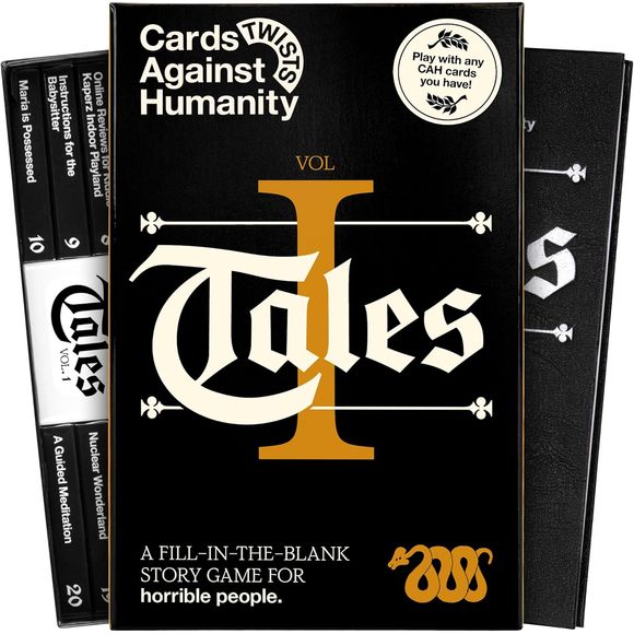 Tales is a new party game about filling in the blanks of horrible stories with your favorite Cards Against Humanity cards. First, everyone picks cards for their own set of secret prompts—without knowing how their plays will fit into the story. Then you reveal the final adventure by reading it all out loud together.