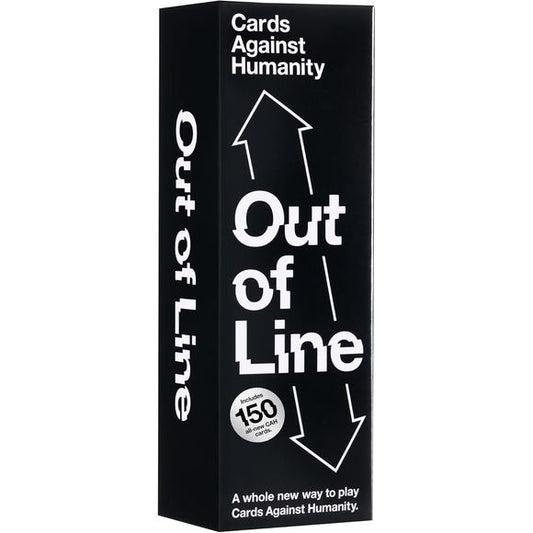Out of Line is a whole new way to play Cards Against Humanity. It's a fresh game to play with all of your old cards, plus 150 totally new ones!
Each player selects one Line card and places it face up on the table. Each Line is a spectrum between two extremes, like "Smells Bad" to "Smells Good." Players take turns placing their Cards Against Humanity white cards on each Line, and then try to guess the correct order that they belong. Can you and your friends work together to keep everything in line?