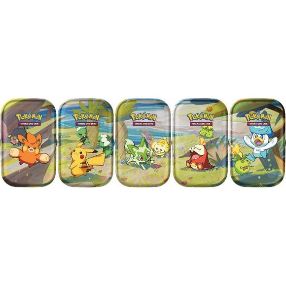 Pokémon Favorites in the Palm of Your Hand! In this Pokémon TCG: Paldea Friends Mini Tin, you’ll find: • 2 Pokémon TCG booster packs • 1 sticker sheet • A Pokémon art card showing the art from this M ini Tin—you can collect and combine all 5!

(Online orders will receive 1 tin at random)