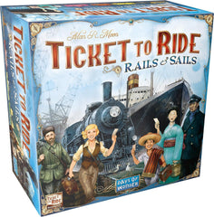 Ticket to Ride Rails & Sails is the new installment in this best-selling train adventure series. Players collect cards of various types (Trains and Ships) that enable them to claim railway and sea routes on a nicely illustrated double-sided board, featuring the world map on one side and the Great Lakes of North America on the other. Elegantly simple and fast to learn, it takes the Ticket to Ride series to the next level! Veteran railroaders as well as family and friends will be delighted to set sail to the