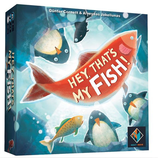 New art, new design, and that’s just the tip of the iceberg!
20 years after its original release, Next Move Games is making sure the penguins continue to get their fish.
In ‘Hey! That’s My FISH’ players take turns moving one of their penguins in a straight line collecting the tile (with all its fish) they started on. Whoever has gathered the most fish at the end of the game wins. Sounds easy, but as the ice disappears, it gets harder and harder for penguins to find fish to feed on.
You’ll waddle with ple