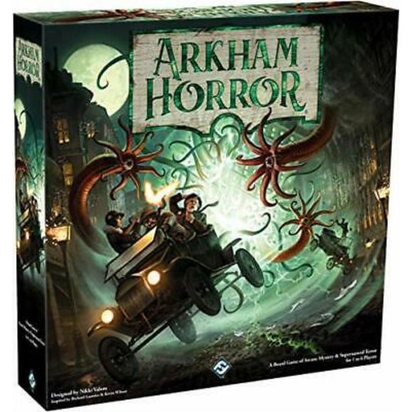 Arkham Horror third edition is a cooperative board game for one to six players who take on the roles of investigators trying to rid the world of Eldritch beings known as ancient ones. Based on the works of H.P. Lovecraft, players will have to gather clues, defeat terrifying monsters, and find tools and allies if they are to stand any chance of defeating the creatures that dwell just beyond the veil of our reality.