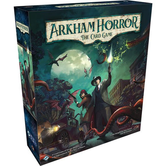 In the sleepy town of Arkham, Massachusetts, a small band of intrepid investigators seeks to uncover the nature of a sinister menace that threatens humanity. But beware! The arcane realm holds countless terrors, and the investigators must take care to maintain a tenuous grip upon their very sanity, and survive.
For new players that haven’t yet experienced the cooperative investigations and gripping campaigns of Arkham Horror: The Card Game, there’s no better place to start than the Revised Core Set! With a