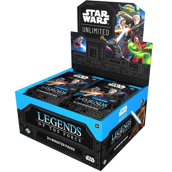 Release Date 7/11/2025
In this booster pack display for the game’s fifth set, Legends of the Force, players will find 24 individually wrapped booster packs. Each pack contains 9 common cards, 3 uncommon cards, 1 rare or legendary card, 1 leader, 1 base/token, and 1 foil card.
Contents:
• 24 Legends of the Force Booster Packs, each containing:
• 16 Star Wars: Unlimited Legends of the Force cards
• 1 Rare or Legendary card
• 9 Common cards
• 3 Uncommon Cards
• 1 Leader Card
• 1 Base/Token
• 1 Foil Card