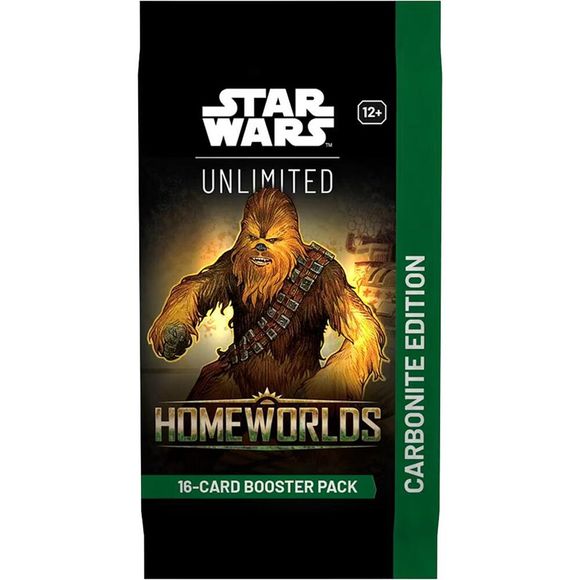 Enhance your Star Wars : Unlimited collection with special Carbonite booster packs! These special premium packs are loaded with variant cards with special aesthetic treatments, making them the perfect packs for collectors. In this Carbonite booster pack for the game's eighth set, Homeworlds, you'll find:
1 Hyperspace/Showcase leader card
6 premium foil cards
1 foil rare or legendary card
1 Carbonite-exclusive Prestige card
4 Hyperspace cards
1 Hyperspace rare or legendary card
2 Hyperspace foil cards.
The