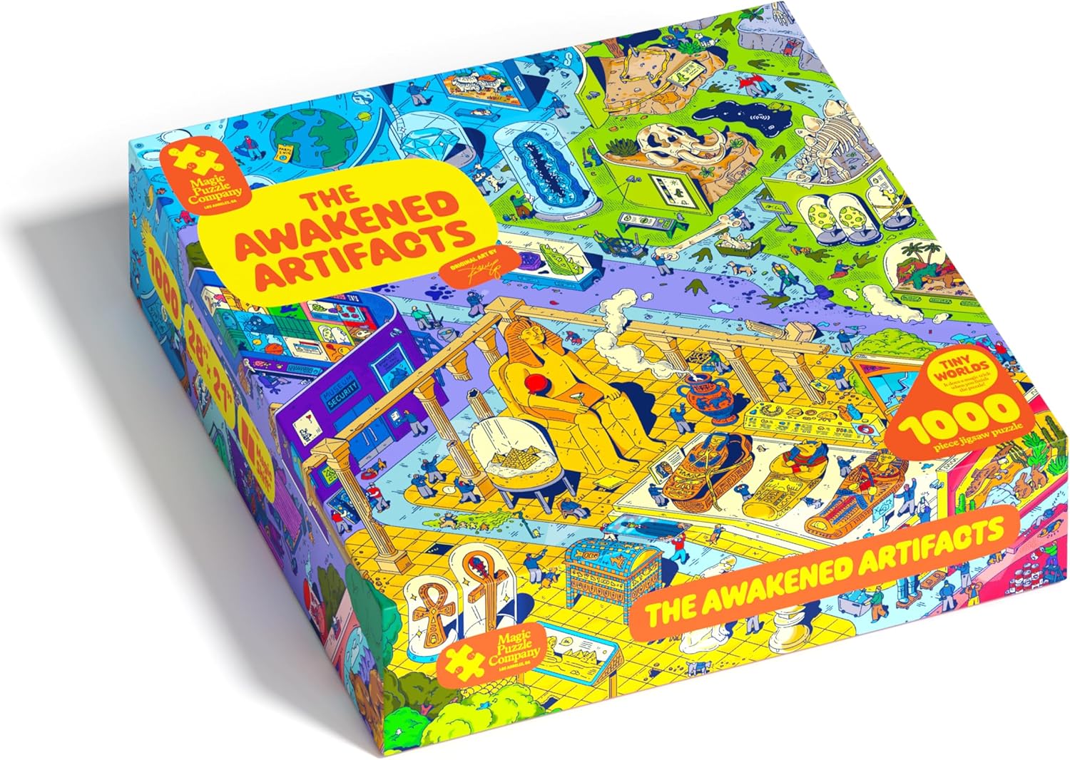 The Awakened Artifacts is a brand new 1000-piece jigsaw puzzle that does a magic trick when you finish it. Beautiful, original artwork full of tiny details, including over 50 easter eggs to discover as you solve the puzzle. Mind-blowing magical ending: we’re using ideas from visual illusions and magic to make this the most interesting puzzle you’ve ever solved. NO puzzle dust! NO single-use plastic! NO stock images or AI-generated art!