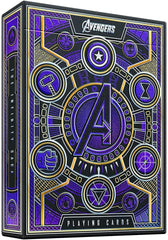 THE INFINITY SAGA IN YOUR HAND. The outer packaging is simply jaw-dropping. The radiant, purple foil shimmers and glows like the reality stone at every angle. Complete with gold foil accents and precise embossing, the ultra-lux outer packaging is truly representative of the legendary Infinity Saga.
INSIDE AND OUT COMPLETE CUSTOM ARTWORK. AVENGERS: Infinity Saga playing cards feature completely custom artwork in every aspect of the design, with the Aces, Jokers, box design, and court cards inspired directly