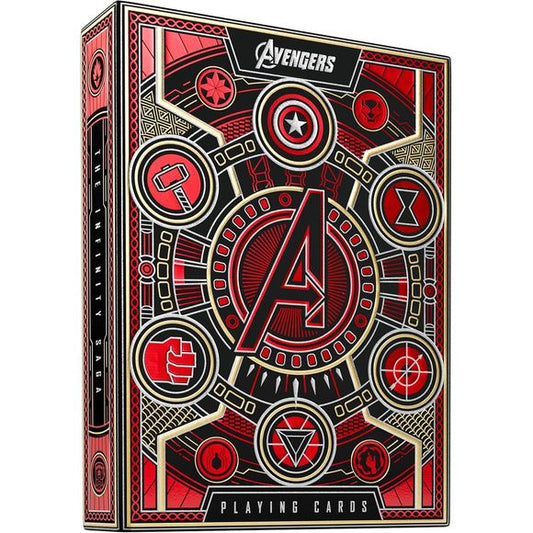 THE INFINITY SAGA IN YOUR HAND. The outer packaging is simply jaw-dropping. The radiant, red foil shimmers and glows like the reality stone at every angle. Complete with gold foil accents and precise embossing, the ultra-lux outer packaging is truly representative of the legendary Infinity Saga.
INSIDE AND OUT COMPLETE CUSTOM ARTWORK. AVENGERS: Infinity Saga playing cards feature completely custom artwork in every aspect of the design, with the Aces, Jokers, box design, and court cards inspired directly by