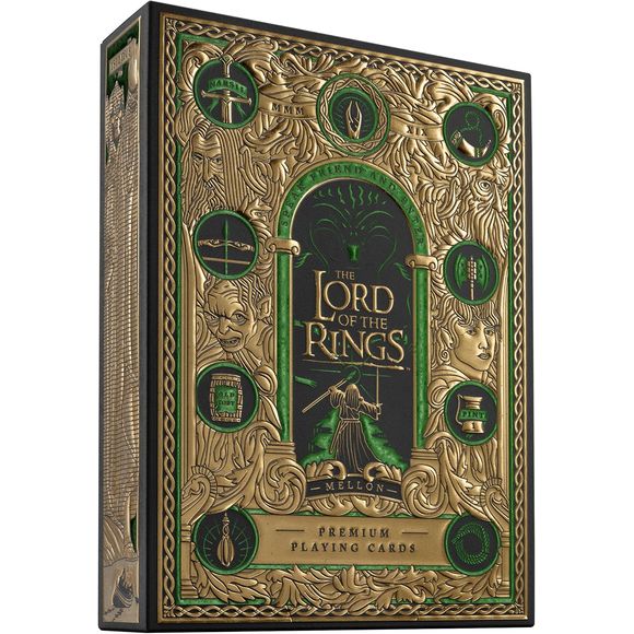 JOURNEY INTO MIDDLE EARTH – Bring the world of The Lord of the Rings to poker night, blackjack, solitaire, magic practice, cardistry, party games, display, and gifting. This fantasy themed deck adds adventure, nostalgia, and cinematic detail to every shuffle.
GREEN AND GOLD FANTASY BOX – The deck is enclosed in a green and gold foil card box that makes a strong first impression before the cards are even dealt. It stands out on a card table, desk, collector shelf, movie night setup, fantasy display, or gift