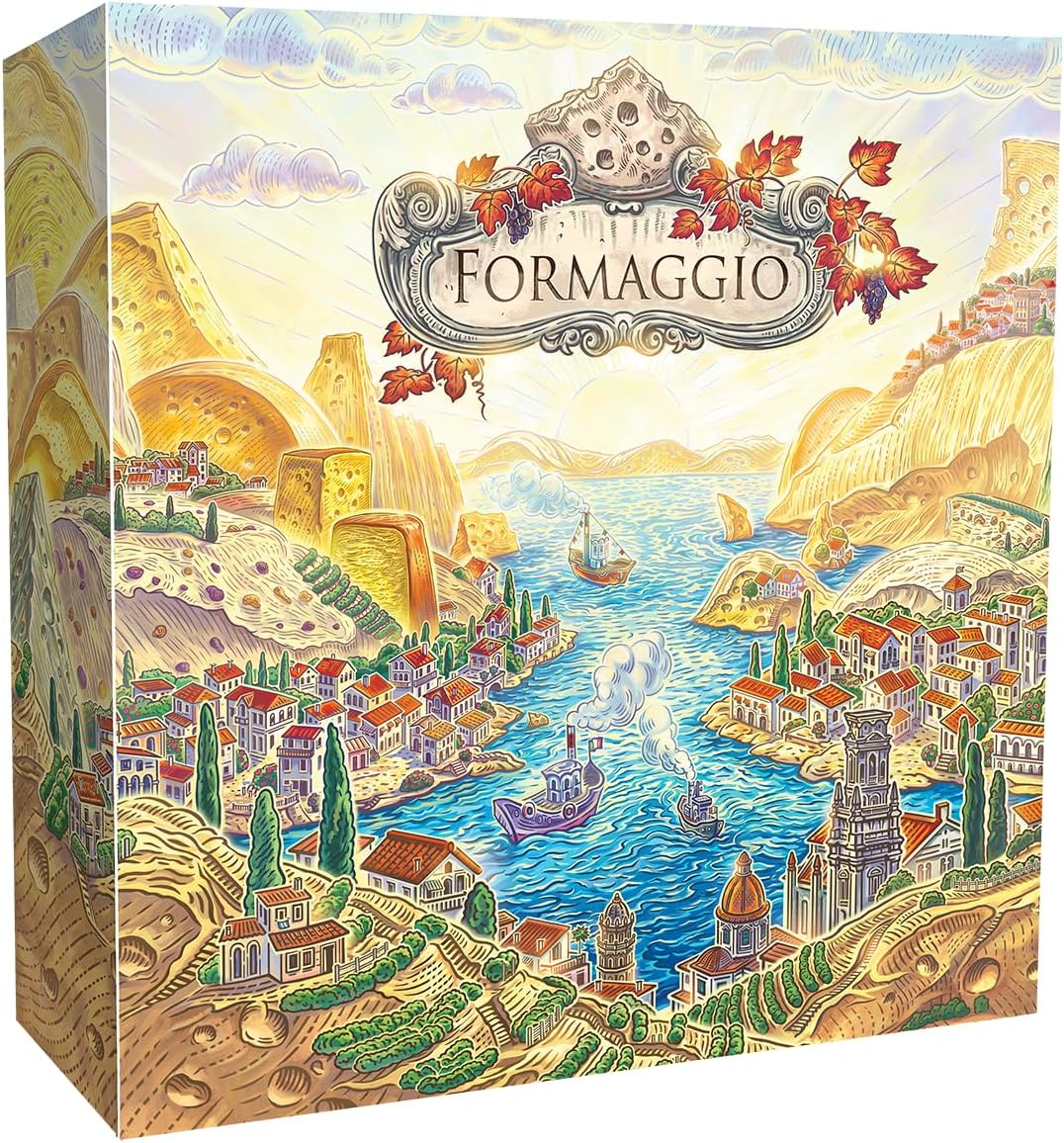 You are an Italian cheesemaker in the early 20th century making, aging, and selling your artisanal cheeses. Become the most prestigious cheesemaker in all of Italy by running a highly successful creamery and crafting exceptional cheese.
Formaggio is a standalone expansion for Fromage. With both games put together, you can combine any 4 board quadrants, and draft any combination of structure tiles for more variety and more paths to victory.
Formaggio is a simultaneous worker-placement game where players pl