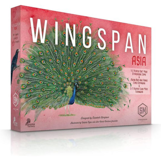 In this third expansion to Wingspan, we welcome new species to our habitats by exploring the vibrant, intriguing, and magnificent birds of Asia.
A new Flock mode is included to expand the base game of Wingspan up to 6 or 7 players. Wingspan Asia is also a stand-alone game for 1 player (solo mode) or 2 players (Duet mode).