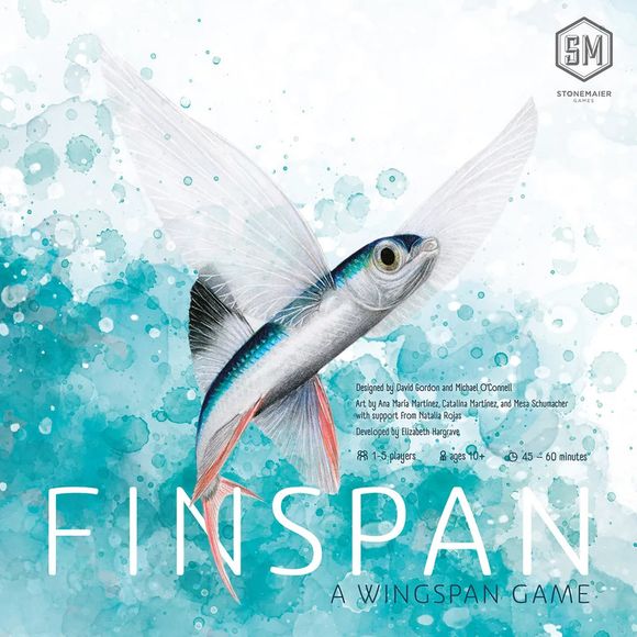You are a marine researcher seeking to find and observe an array of aquatic life in the colorful Sunlight Zone, ghostly Twilight Zone, and pitch-black Midnight Zone of the world's seas and oceans.
In Finspan, the fish you discover over 4 weeks will generate a series of benefits as you dive deeper into the ocean. The winner is the player with the most points gained from fish, eggs, young, schools, and achievements.
Players take one action per turn, choosing one of two actions:
1. Discover a fish: play it