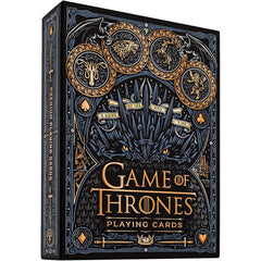 THE IRON THRONE: Are you worthy? Premium playing cards inspired by the legendary HBO television series.
WIN OR DIE: Featuring a lavish blend of bronze, gold, ice blue, and iron foil details, along with premium textured embossing, it’s like each deck sings a song of ice and fire. Take a journey through Westeros and the Seven Kingdoms!
WINTER IS COMING: Forge your path through Westeros with Jon Snow, Daenerys Targaryen, Arya and Sansa Stark, Cersei and Jamie Lannister, The Night King, and all of your favorite