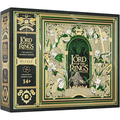 ONE PUZZLE TO RULE THEM ALL: Journey into Middle-earth with this premium jigsaw puzzle, featuring a multi-dimensional twist!
THE LAND OF MIDDLE-EARTH, PIECE BY PIECE: Adapting fully custom artwork from our best-selling Lord of the Rings Playing Cards, this 1,000 piece jigsaw puzzle brings the iconic characters and references from the series to life in vivid detail. The puzzle pieces themselves feature a mix of elegant gold and green foil, and arrive nestled inside a premium carrying pouch.
A MULTI-DIMENSION