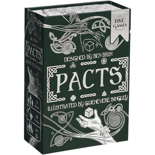 In Celtic legend, faefolk align themselves with courts of influence over the ancient lands. The Seelie are allies of spring and growth, while the Unseelie are those of cold and trickery.
In Pacts, you shall rule one of these two courts, facing your eternal opponent in a duel of wits. Before starting, each of you will gain the assistance of mythological creatures such as dragons, banshees, and selkies to give you the edge. Each round, cards are dealt, where one player will split the possible actions between