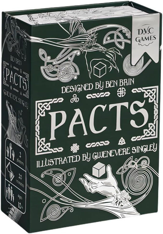 In Celtic legend, faefolk align themselves with courts of influence over the ancient lands. The Seelie are allies of spring and growth, while the Unseelie are those of cold and trickery.
In Pacts, you shall rule one of these two courts, facing your eternal opponent in a duel of wits. Before starting, each of you will gain the assistance of mythological creatures such as dragons, banshees, and selkies to give you the edge. Each round, cards are dealt, where one player will split the possible actions between