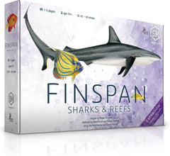 Finspan: Sharks & Reefs adds to the variety of the core game with a focus on sharks and fish that live among coral reefs. This expansion introduces new coral reef habitats to your ocean mat and more incredible sharks—with fearsome new abilities!
Players can now nurture colorful coral reefs in each of their ocean’s three dive sites. Healthy reefs enable you to play powerful reef fish, unlock fish abilities, and score bonuses at the end of the game. Meanwhile, sharks scatter schools of young (to form even mo
