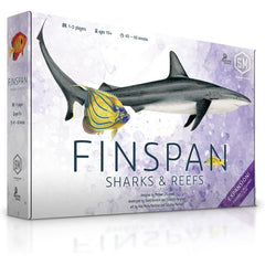 Finspan: Sharks & Reefs adds to the variety of the core game with a focus on sharks and fish that live among coral reefs. This expansion introduces new coral reef habitats to your ocean mat and more incredible sharks—with fearsome new abilities!
Players can now nurture colorful coral reefs in each of their ocean’s three dive sites. Healthy reefs enable you to play powerful reef fish, unlock fish abilities, and score bonuses at the end of the game. Meanwhile, sharks scatter schools of young (to form even mo