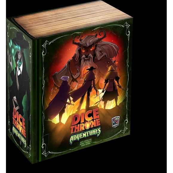 Exploration, gold, treasure, upgrades, minions, boss battles, and even a shopkeeper named Rosella? Welcome to the latest addition to the Dice Throne universe!
Dice Throne Adventures (DTA) is a cooperative expansion that allows up to 4 players to use the heroes you already own in a brand new way. Work together over a series of game nights to travel from the Crimson Sands all the way to the Mad King's throne room. Your heroes will gain permanent deck upgrades with each session, but don't become overconfident