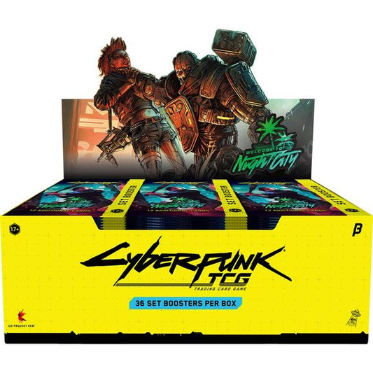 Build Your Crew. Earn Your Legend. The Welcome to Night City - Beta release were made available on Kickstarter.
You'll put together the ultimate edgerunner crew with characters from across the franchise, pitting them against your opponent as you fight to become a Night City legend. Featuring stunning, custom artwork, Cyberpunk TCG is designed for trading card players, avid collectors, and fans of the Cyberpunk franchise alike.
Beta Booster Displays are the Booster Displays available on Kickstarter, contain