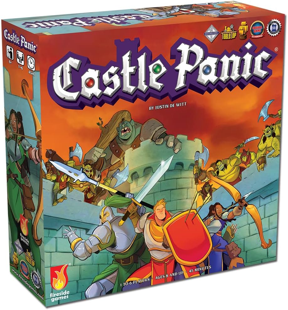 The Second Edition includes all new art, a custom die, and heavier card stock. Changes to the board and cards improve readability for color-blind players. The forest is filled with all sorts of monsters. They watched and waited as you built your castle and trained your soldiers - but now they`ve gathered their army and are marching out of the woods! Can you work with your friends to defend your castle, or will the monsters tear down your walls and destroy the precious castle towers