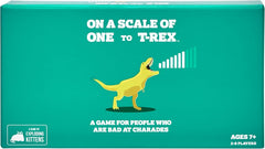On a Scale of One to T-Rex is a game for people who are bad at charades brought to you by the creators of Exploding Kittens and The Mind.