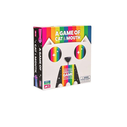 A Game of Cat & Mouth is a fiercely competitive magnet-powered Pinball'ish game from the creators of Exploding Kittens. In this highly-addicting game, players must hurl colorful balls through a cat's mouth and onto their opponent's side. The first player to fling all the balls to the other side wins!