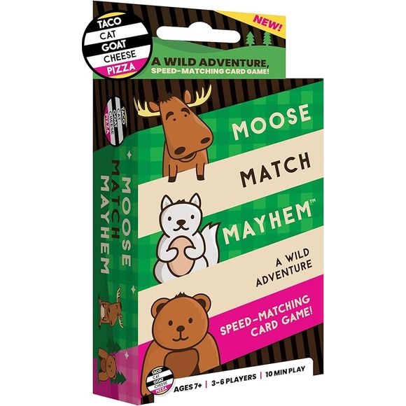 Taco Cat Goat Cheese Pizza is flying off the shelves on every store it reaches! Its easy to play and is as unique as its name. Everyone takes turns saying TACO CAT GOAT CHEESE PIZZA as they place a card on the table. Once the card played matches the word spoken, players race against each other to SLAP the pile in the middle! The last one to slap gets the stack.