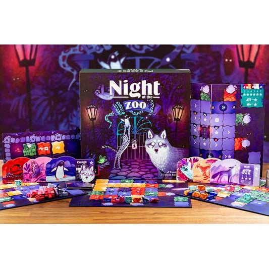 The animals are out! Sneaking out of the zoo at night for a little break, they need your help to find their way back before the keepers discover their absence.
In this tile-drafting game, the players must safely guide the animals back to their enclosures. They will explore the darkened zoo, discovering the best routes home.
Each round, you'll draft tiles and strategically place them on your board. This action not only builds a path for your animals but also triggers special abilities. With each animal hav