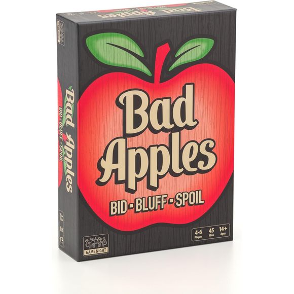 Bad Apples pits bidders, bluffers, and spoilers against one another in a high-stakes auction that reveals the craftiest, most deceptive player at the table. Wager boldly and claim your prize or sabotage your opponents and leave them holding the bag. Are you the baddest of the bunch? Gather your group and find out!