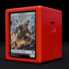 The Showcase 100+ securely holds 100 double-sleeved cards and features patented Lock Grip buttons for a firm, no spill close. Each box includes a custom Perfect Fit Toploader for front-facing display— perfect for holding any standard size card. Available in black, white, red, green, and blue. Holds 100 double sleeved cards, plus room for tokens. Patented lock grip buttons and design. Includes a perfect fit top loader with every box. Manufactured in the U.S.