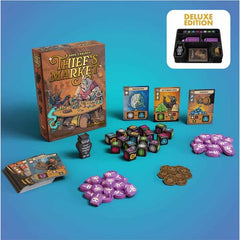 Roll the dice on an epic heist! Grab the best loot, recruit master thieves, and become the most infamous mastermind around.
in Thief's Market, players are all thieves and you've just returned from an epic heist together. Now comes the tricky part - How do you split up the loot?
Each round, roll the custom-engraved dice and take as much loot as you want from the middle OR steal another player's pile of loot and return one item to the middle. Use your acquired gems and gold to hire more thieves and purchase