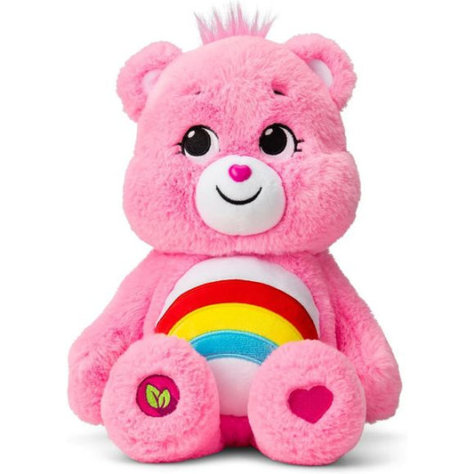 The Care Bears are a group of lovable, huggable BFFs who are all about spreading good caring vibes across the world. As part of their mission of sharing and caring, they want to ensure that we are keeping our earth clean for generations to come by embracing a message of "cleaner and greener is the way to grow!" To champion their message of environmental responsibility, 14" Cheer Bear plushie has become one of the newest besties to "go green!" Made from sustainable materials, 14" Cheer Bear has been designed