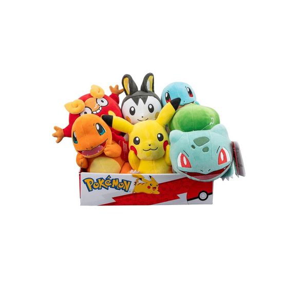 Gotta Catch 'Em Al! 8 inch Pokemon plush. Assortment does not match image. Assortment includes Pikachu, Vaporeon, Jolteon, Flareon, Eevee, or Charmander. 1 at Random.