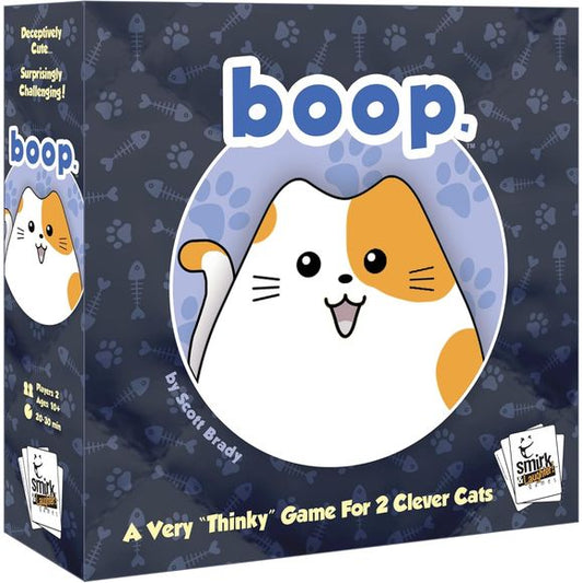 boop.
A deceptively cute, deceivingly challenging abstract strategy game for two players.
Every time you place a kitten on the bed, it goes “boop.” Which is to say that it pushes every other kitten on the board one space away. Line up three kittens in a row to graduate them into cats… and then, get three cats in a row to win.
But that isn’t easy with both you AND your opponent constantly “booping” kittens around. It’s like… herding cats!
Can you “boop” your cats into position to win?
Or will you
