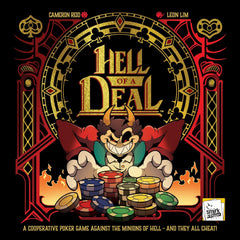 Hell of a Deal is a cooperative poker game against The Devil Himself & all the minions of Hell. Of course, they all cheat! To compete, you’ll have to cheat like Hell... and the more you do, the more doomed you all become.
Welcome to The Last Resort & Casino… and winning IS your last resort. To get to the Big Table, you’ll face off against diabolical bosses like Dedly Aloor, Jack Potts, The Brothers Dreadful, & Roul-ette, each of whom twists the game in unique ways.
It’s real poker - as far as playing poke