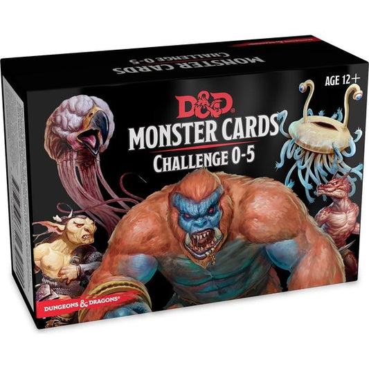 Quickly organize the creatures your players might meet in your next game and avoid disruption during that critical encounter. Monster Cards are a fantastic way to keep the game moving, as well as to provide a challenge to adventurers both new and experienced.  Contains 179 durable, laminated cards for a range of deadly monsters from the D&D Monster Manual with a challenge rating from 0 - 5. Up-to-date game statistics provided on one side, and evocative art of the item on the other. The perfect tool to help