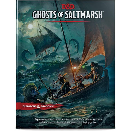 Ghosts of Saltmarsh brings classic adventures into fifth edition Dungeons & Dragons. This adventure book combines some of the most popular classic adventures from the first edition of Dungeons & Dragons including the classic “U” series, plus some of the best nautical adventures from the history of Dungeon Magazine: Sinister Secret of Saltmarsh, Danger at Dunwater, Salvage Operation, Isle of the Abbey, The Final Enemy, Tammeraut’s Fate, The Styes. 

Ghosts of Salt Marsh includes a variety of seafaring adve