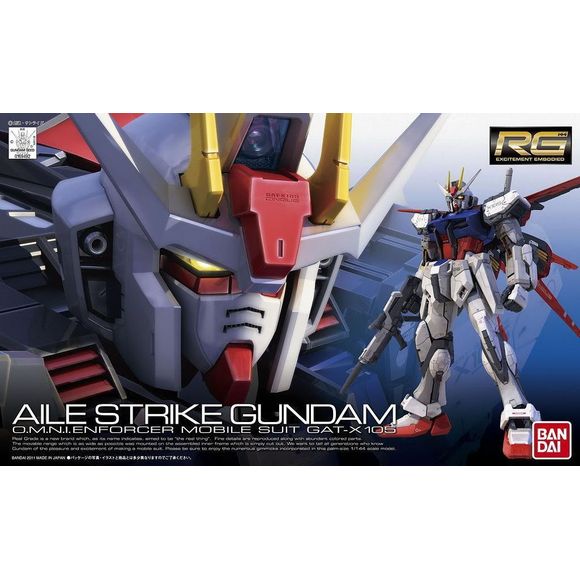 The latest Gundam design in the Real Grade line features the iconic Strike Gundam from "Mobile Suit Gundam Seed." Drawing inspiration from both its higher end Master and Perfect Grade cousins, this model kit features the most detailed and accurate representation of the Aile Strike yet, at an affordable price but with still the same high level of detail and ease of construction that GunPla (Gundam Plastic Model) is known for.