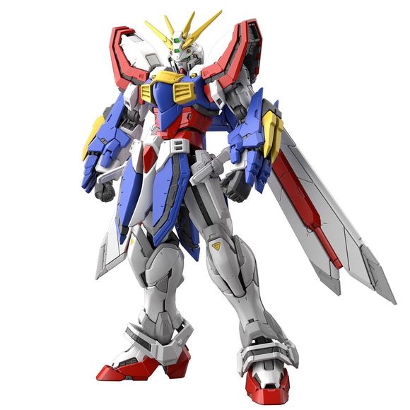 God Gundam from "Mobile Fighter G Gundam" joins the RG model-kit lineup from Bandai, pursuing the widest range of motion in RG history by adopting the structure of the human body! The advanced MS joints on its shoulders and wrists allow you to recreate its characteristic folded-arms pose, and a telescoping gimmick in the shoulder improves side-to-side motion of the arms. A three-axis structure in the neck means God Gundam can pull in its chin and stick out its head! The rear of the knees shows a dent to acc