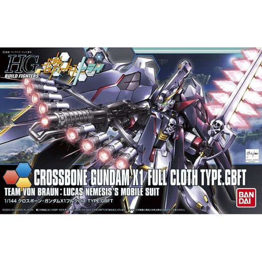 <p>Build and display <strong>HGBF Try Crossbone Gundam X1 Full Cloth</strong> with this official Bandai Hobby <strong>HGBF 1/144 scale model kit</strong>.</p>
<p>The pirate themed Crossbone Full Cloth as it appears in the Gundam Build Fighters series as used by Lucas Nemesis!</p>
<p><strong>Product Features:</strong></p>
<ul>
<li>HGBF 1/144 scale model kit</li>
<li>Official Bandai Hobby release</li>
</ul>