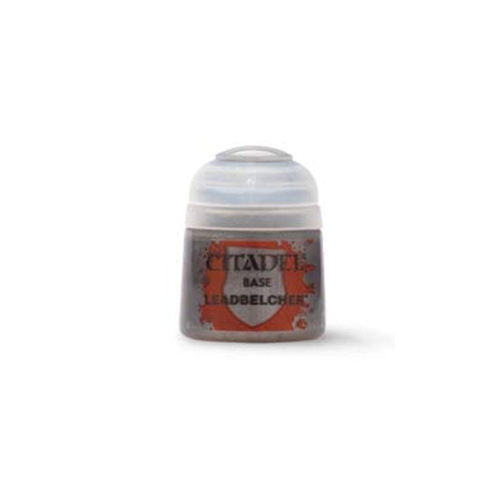 Leadbelcher is a Citadel Base paint. Citadel Base paints are high quality acrylic paints specially formulated for basecoating your Citadel miniatures quickly and easily. They are designed to give a smooth matte finish over black or white undercoats with a single layer. This pot contains 12ml of Leadbelcher, one of 34 Base paints in the Citadel Paint range. As with all of our paints, it is a non-toxic, water-based acrylic paint designed for use on plastic, metal, and resin Citadel miniatures.