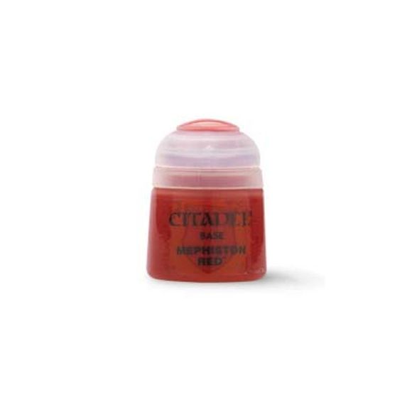 Mephiston Red is a Citadel Base paint. Citadel Base paints are high quality acrylic paints specially formulated for basecoating your Citadel miniatures quickly and easily. They are designed to give a smooth matte finish over black or white undercoats with a single layer. This pot contains 12ml of Mephiston Red, one of 34 Base paints in the Citadel Paint range. As with all of our paints, it is a non-toxic, water-based acrylic paint designed for use on plastic, metal, and resin Citadel miniatures.