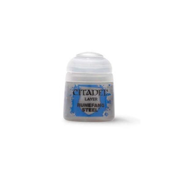 Citadel Layer paints are high quality acrylic paints, and with 70 of them in the Citadel Paint range, you have a huge range of colours and tones to choose from when you paint your miniatures. They are designed to be used straight over Citadel Base paints (and each other) without any mixing. By using several layers you can create a rich, natural finish on your models that looks fantastic on the battlefield. This pot contains 12ml of Runefang Steel, one of 70 Layer paints in the Citadel Paint range. As with a