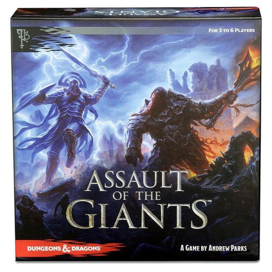 Assault of the Giants is a new Dungeons & Dragons board game designed by Andrew Parks. Designed for 3-6 players, Assault of the Giants challenges players to command one of the six types of giants and claim the right to rule over all giant kind. Command giants and assault settlements to score points and secure important resources, including food, treasure, ore, and runes. Contents include 12 Giants miniatures, injection molded in color, measuring from approximately 20mm to over 90mm in height, and three Gian