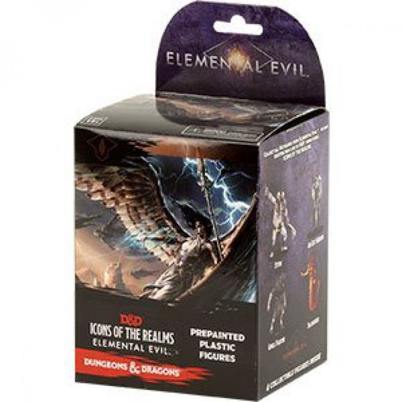 Collect all 44 figures from Elemental Evil, the newest set of randomly sorted monsters and heroes in our exciting new line of D&D miniatures, Icons of the Realms.
Bring the world of the Forgotten Realms to life with these new miniatures from the Elemental Evil storyline. Wage war against prophets, monsters and elemental creatures to thwart their devious plans to wreak massive amounts of havoc upon the Material Plane!
D&D Icons of the Realms Standard Boosters each contains four figures total: 1 Large