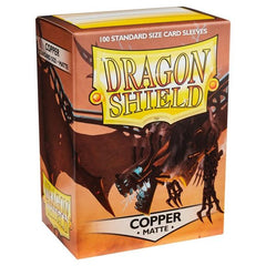 Clear front & Copper back. The engulfing engine of progress.
Matte sleeves are our popular line of textured Dragon Shield with superior handling. A perfect mix of durability and shuffle-ability.
100 sleeves per box.
For cards measuring up to 63×88 mm (2½”x3½”).
PVC-free polypropylene sleeves, no acid. Archival safe.
120 μ quality thickness.
Sturdy cardboard box fits 75+ cards including sleeves.
