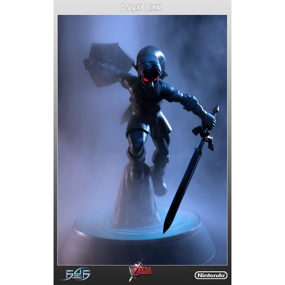 This statue has no edition number, and was a replacement and is in new and unopened condition.
Dark Link appears as the mini-boss of the Water Temple, appearing as Link's shadow in a strange, illusionary room. His voice is the same as Link's, but much lower in tone giving it a demonic feel.
Dark Link is posed ready to engage in combat with Link, about to launch himself straight at the Hero of Time! We have painstakingly added all his distinctive details. You can see gravel detail through the surface of th