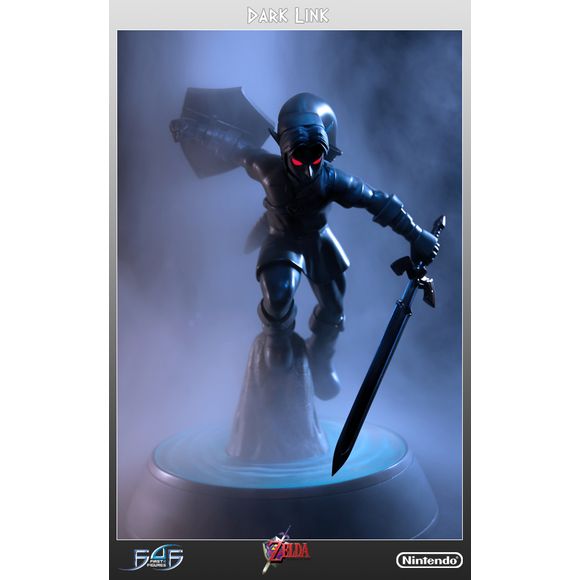 This statue has no edition number, and was a replacement and is in new and unopened condition.
Dark Link appears as the mini-boss of the Water Temple, appearing as Link's shadow in a strange, illusionary room. His voice is the same as Link's, but much lower in tone giving it a demonic feel.
Dark Link is posed ready to engage in combat with Link, about to launch himself straight at the Hero of Time! We have painstakingly added all his distinctive details. You can see gravel detail through the surface of th